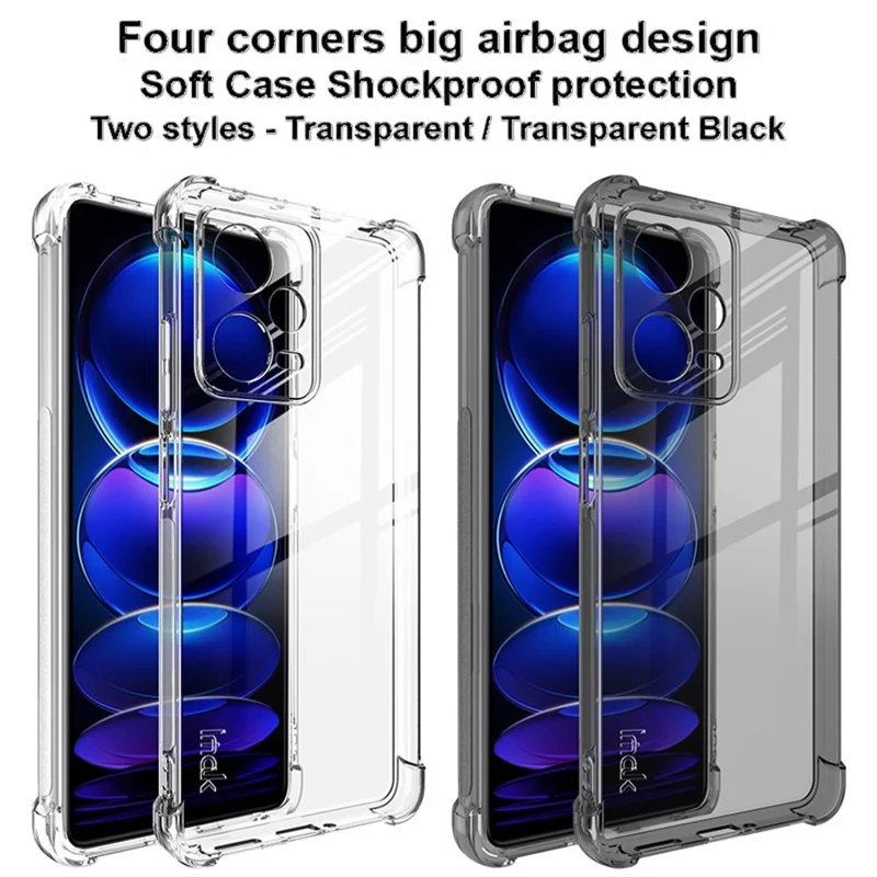 IMAK voor Xiaomi Redmi Note 12 Pro 5G vierhoekige airbag stootvaste telefoonhoes zachte TPU cover - transparant zwart