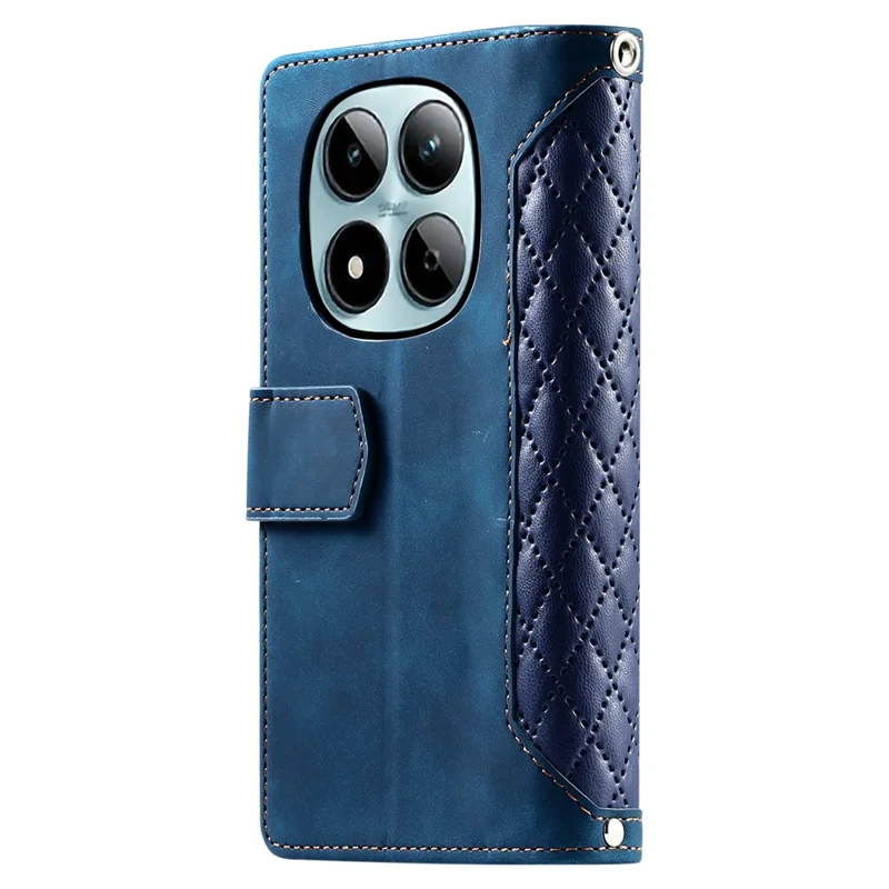 For Xiaomi Redmi Note 15 Pro 4G (Global) Wallet Case Rhombus Stitching Line PU Leather Phone Cover with Wrist Strap - Blue