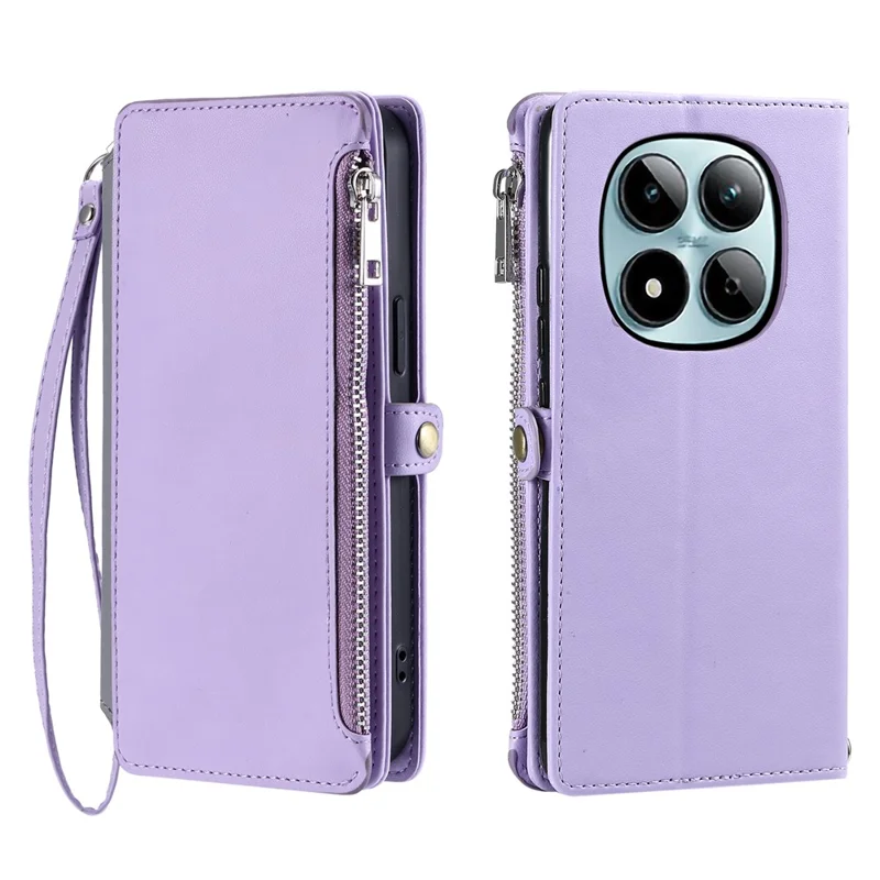 For Xiaomi Redmi Note 15 Pro 4G (Global) Case TPU + PU Leather Wallet Phone Cover with Wrist Strap - Purple