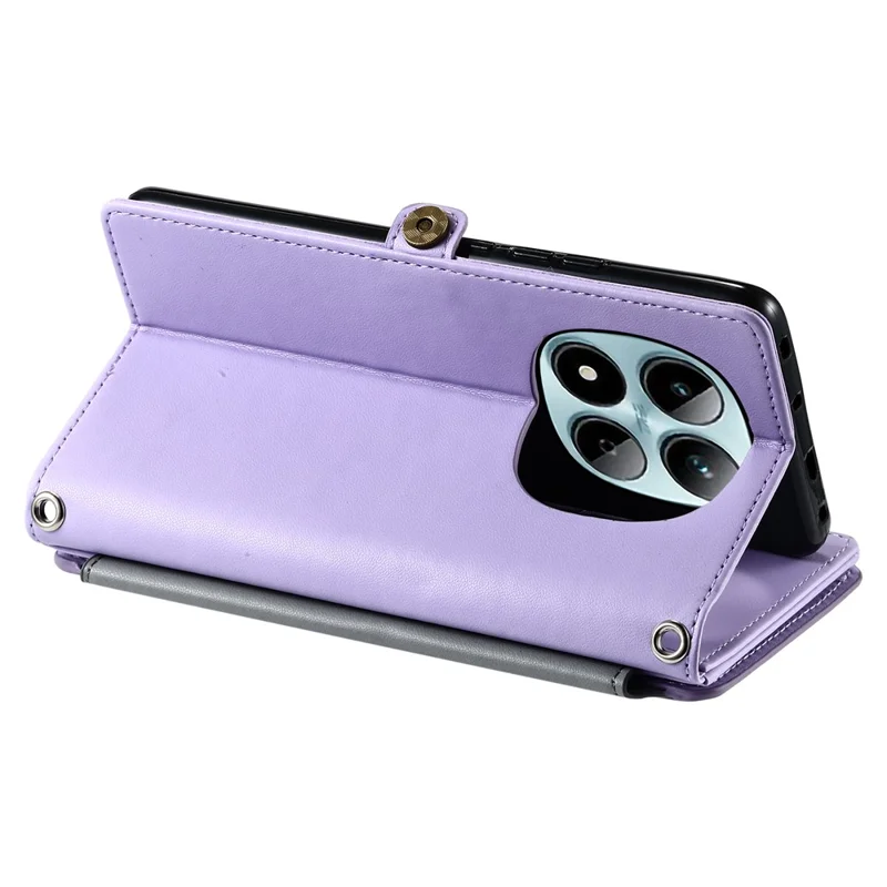 For Xiaomi Redmi Note 15 Pro 4G (Global) Case TPU + PU Leather Wallet Phone Cover with Wrist Strap - Purple