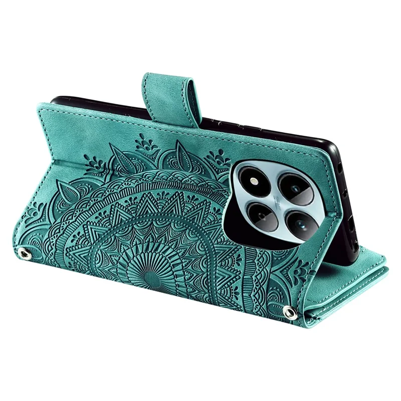 For Xiaomi Redmi Note 15 Pro 4G (Global) Wallet Case Mandala Flower Pattern PU Leather Phone Cover with Wrist Strap - Mint Green