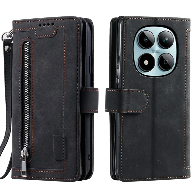 For Xiaomi Redmi Note 15 Pro 4G (Global) Case 9 Card Slots Zipper Wallet PU Leather Phone Cover with Wrist Strap - Black