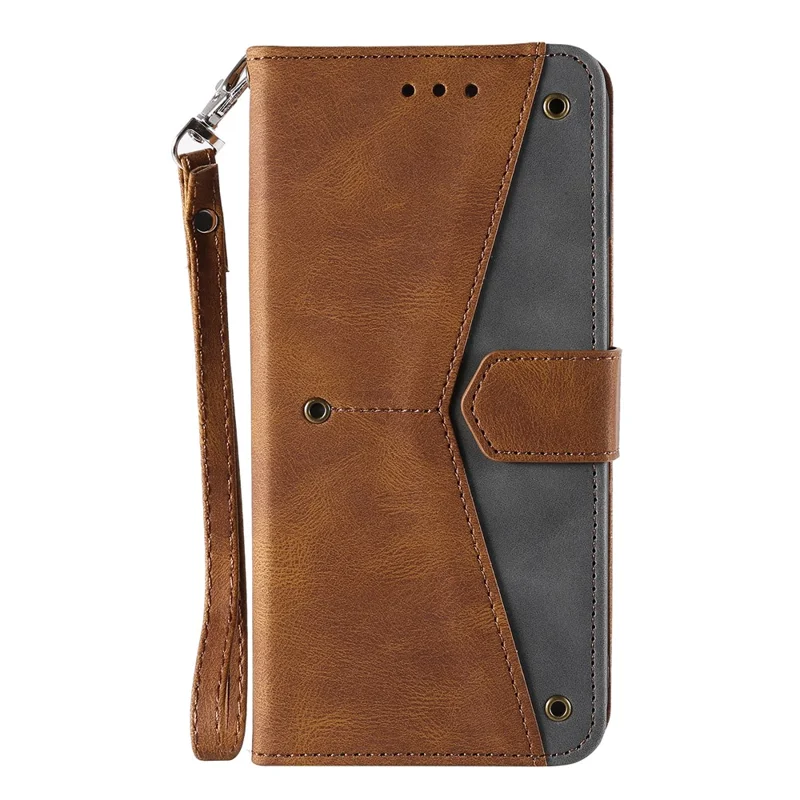 For Xiaomi Redmi Note 15 Pro 4G (Global) Leather Case Splicing Stitching Wallet Phone Cover with Wrist Strap - Brown