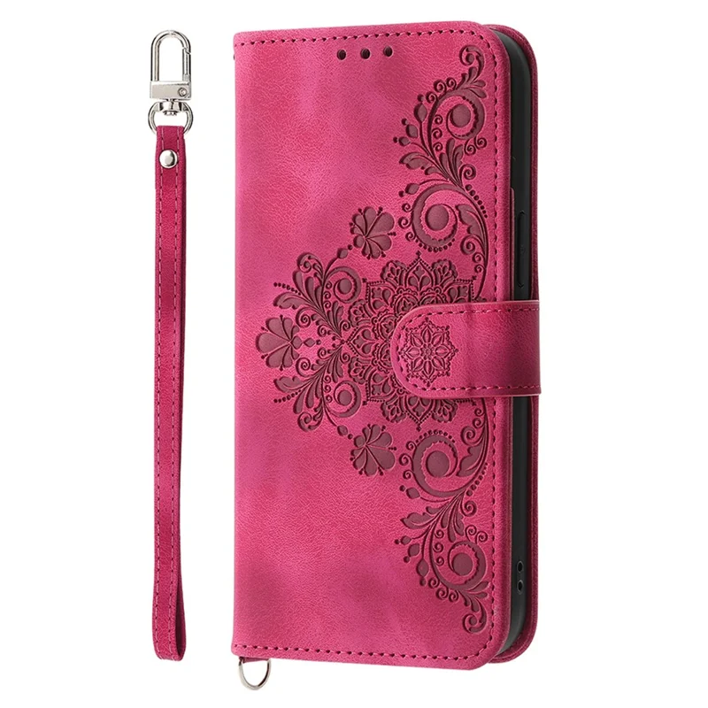 Wallet Case For Honor X5c Plus 4G  /  X5c 4G  /  Play10A 4G Flower Pattern PU Leather Phone Cover with Strap - Wine Red