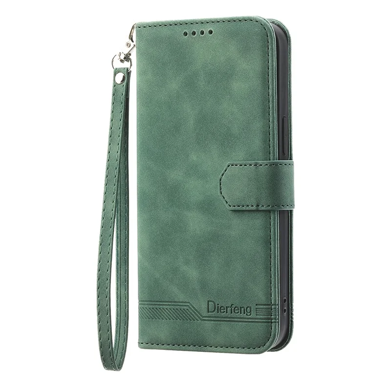 DIERFENG DF-03 Leather Case For Honor X5c Plus 4G  /  X5c 4G  /  Play10A 4G Lines Imprint Wallet Phone Cover with Wrist Strap - Green