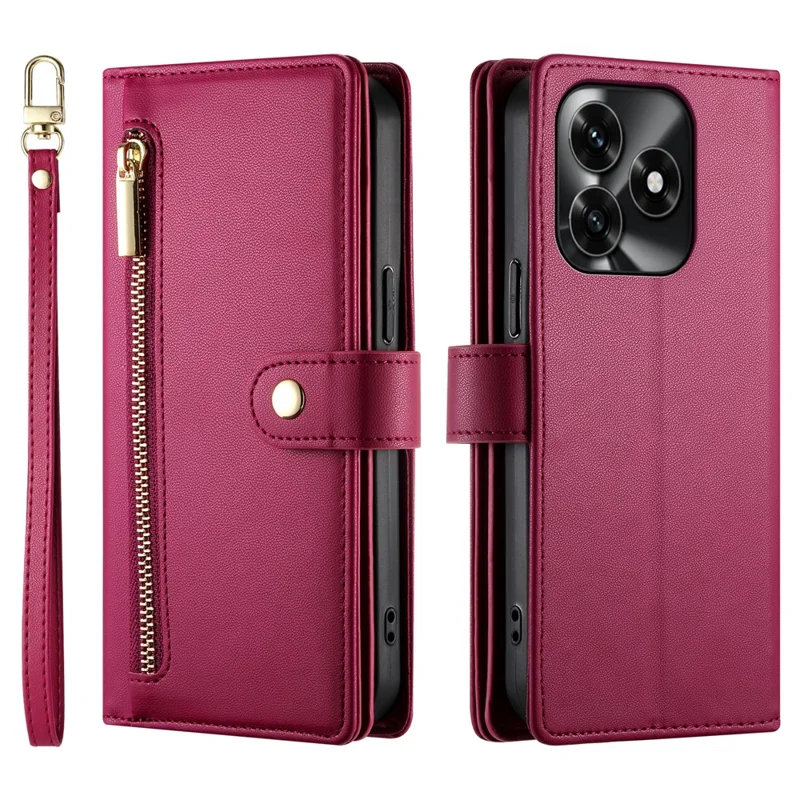 Leather Case For Honor X5c Plus 4G  /  X5c 4G  /  Play10A 4G Zipper Pocket Wallet Phone Cover with Straps - Red