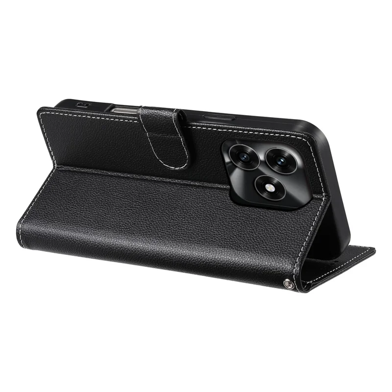 Wallet Case For Honor X5c Plus 4G  /  X5c 4G  /  Play10A 4G Magnetic Snap Litchi Texture Leather Phone Cover with Wrist Strap - Black