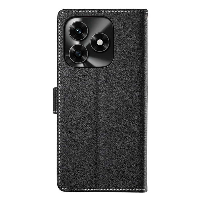 Wallet Case For Honor X5c Plus 4G  /  X5c 4G  /  Play10A 4G Magnetic Snap Litchi Texture Leather Phone Cover with Wrist Strap - Black