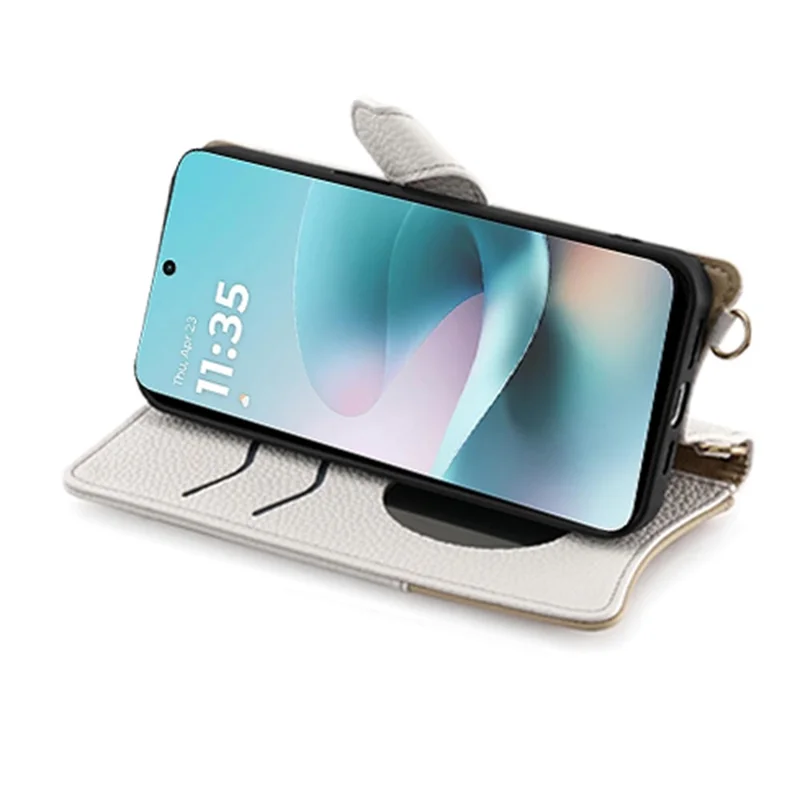 For Motorola Moto G67 Power 5G Leather Case Wallet Stand Cover Irregular Tail Style with Chain Strap - White