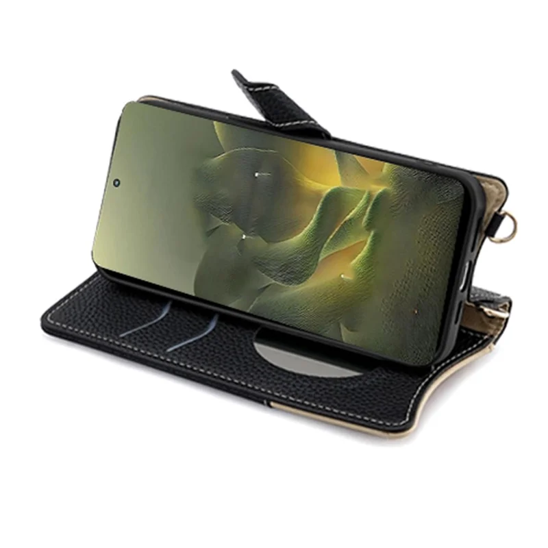 For Motorola Edge 70 5G Leather Case Wallet Stand Cover Irregular Tail Style with Chain Strap - Black