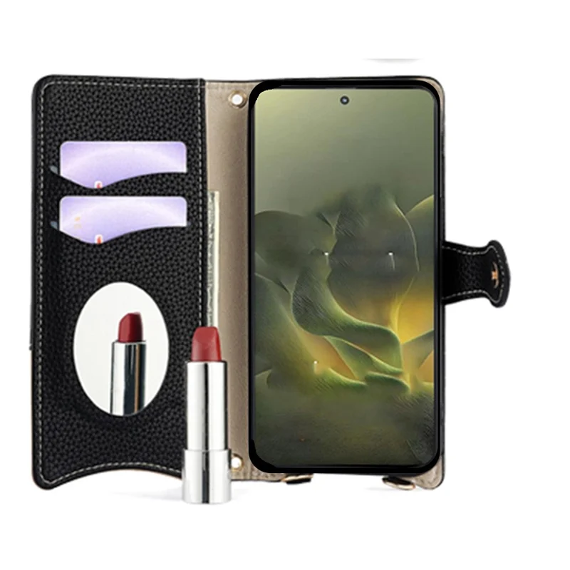 For Motorola Edge 70 5G Leather Case Wallet Stand Cover Irregular Tail Style with Chain Strap - Black