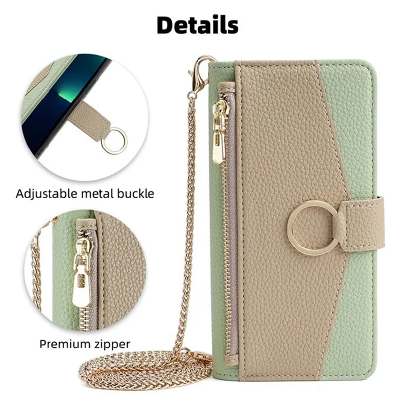 For Motorola Edge 70 5G Case Mirror Wallet Leather Phone Cover with Chain Shoulder Strap - Green