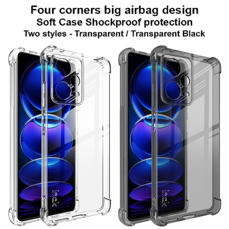 IMAK pour Xiaomi Redmi Note 12 Pro+ 5G / Note 12 Explorer 5G / Note 12 Trendy Edition Coque de protection antichoc avec airbags aux coins renforcés en TPU Transparent - Noir transparent