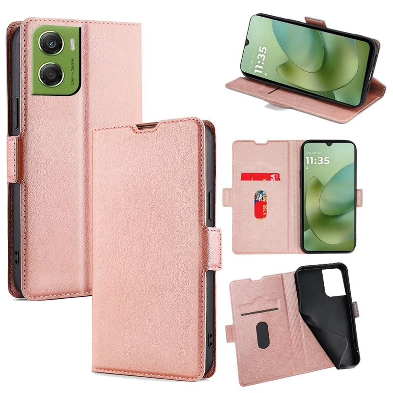 For Motorola Moto G06 4G Case Card Holder PU Leather Phone Cover - Rose Gold