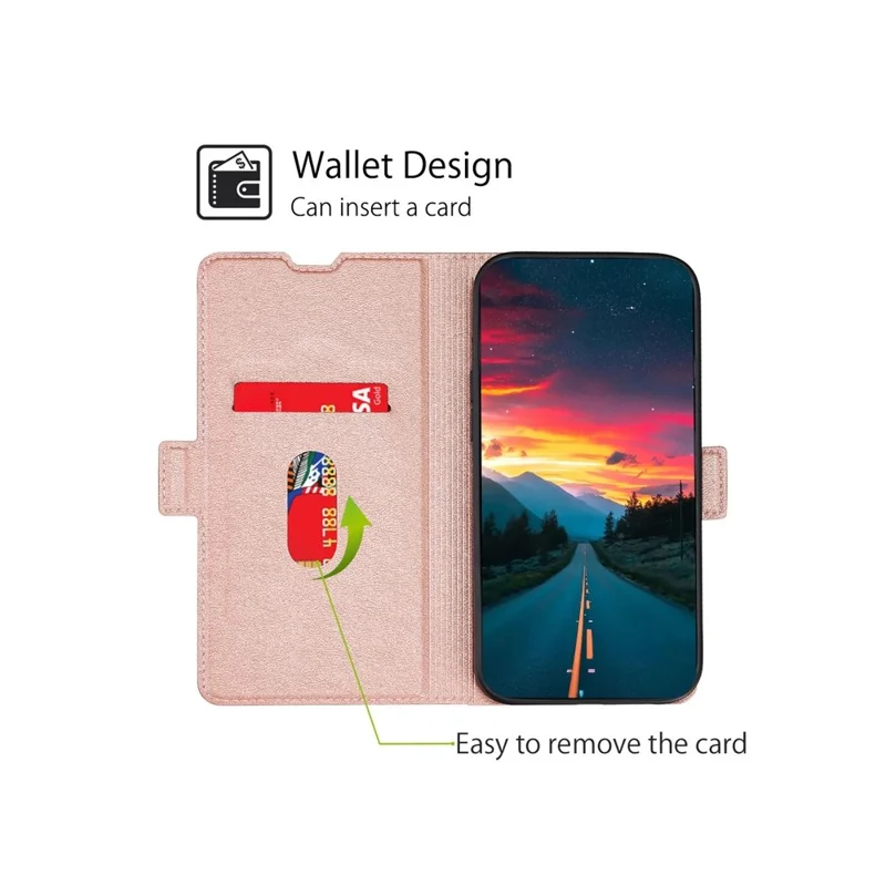 For Motorola Moto G06 4G Case Card Holder PU Leather Phone Cover - Rose Gold
