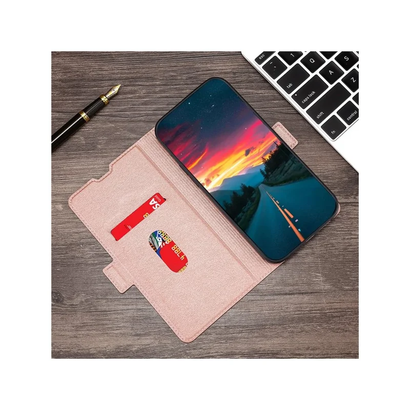 For Motorola Moto G06 4G Case Card Holder PU Leather Phone Cover - Rose Gold