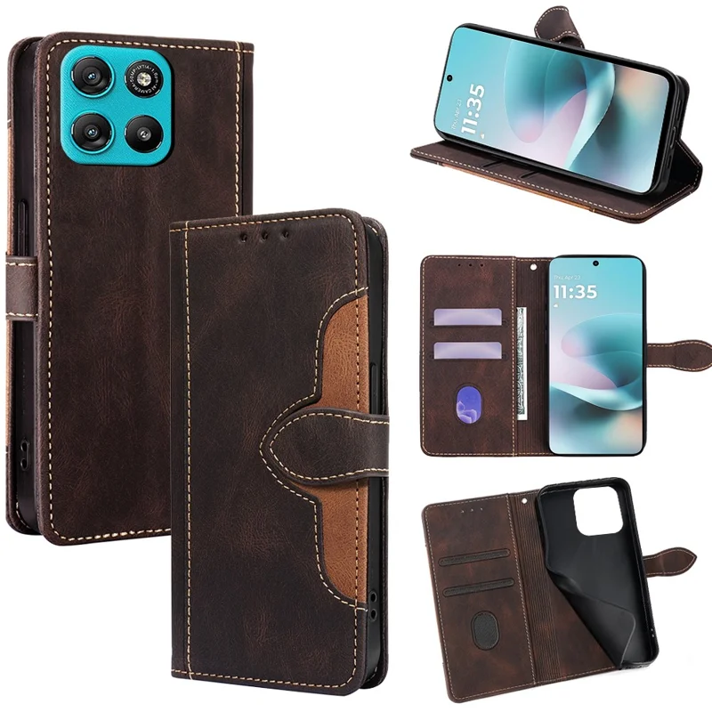 For Motorola Moto G67 Power 5G Case Leather Wallet Phone Cover with Straw Hat Magnetic Clasp - Brown