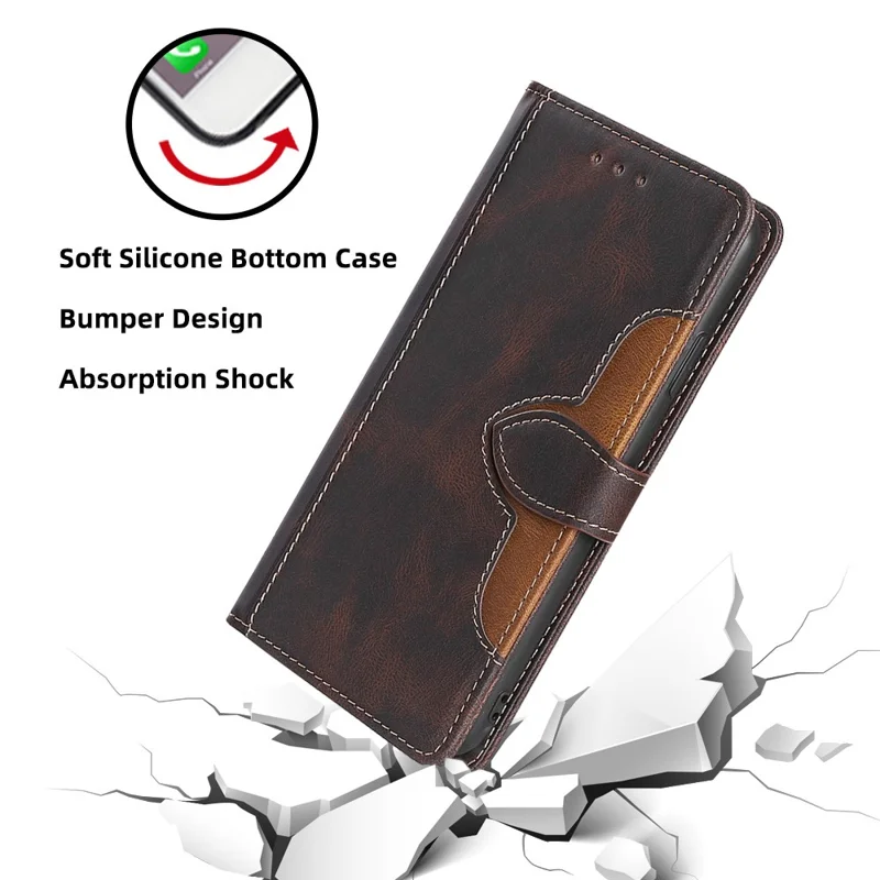 For Motorola Moto G67 Power 5G Case Leather Wallet Phone Cover with Straw Hat Magnetic Clasp - Brown