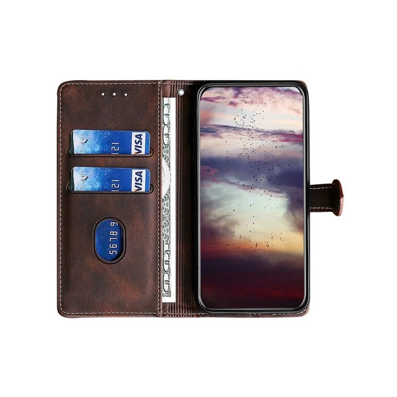 For Motorola Moto G06 4G Case Leather Wallet Phone Cover with Straw Hat Magnetic Clasp - Brown