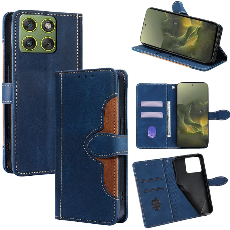 For Motorola Edge 70 5G Case Leather Wallet Phone Cover with Straw Hat Magnetic Clasp - Blue