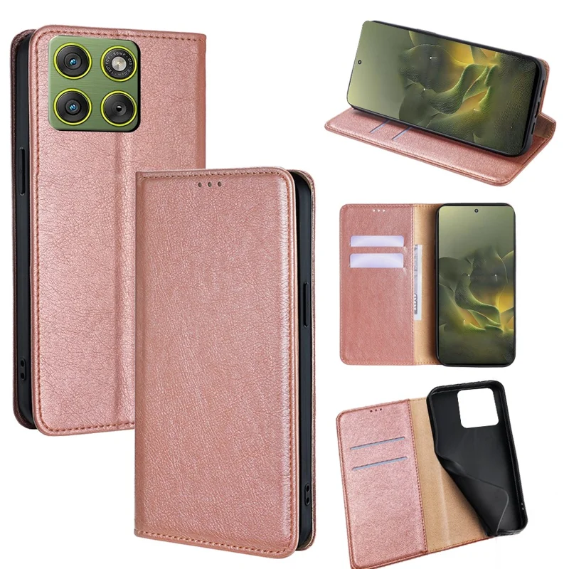 For Motorola Edge 70 5G Case Wallet PU Leather Magnetic Auto-Absorbed Phone Cover - Rose Gold