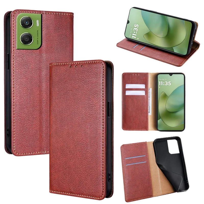 For Motorola Moto G06 4G Case Wallet PU Leather Magnetic Auto-Absorbed Phone Cover - Brown
