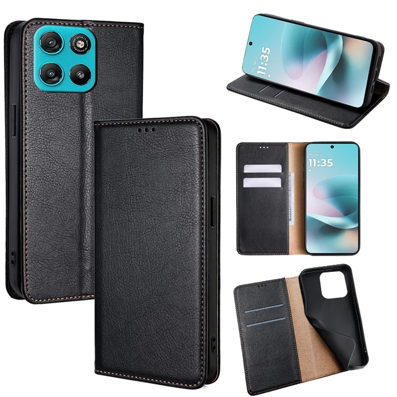 For Motorola Moto G67 Power 5G Case Wallet PU Leather Magnetic Auto-Absorbed Phone Cover - Black