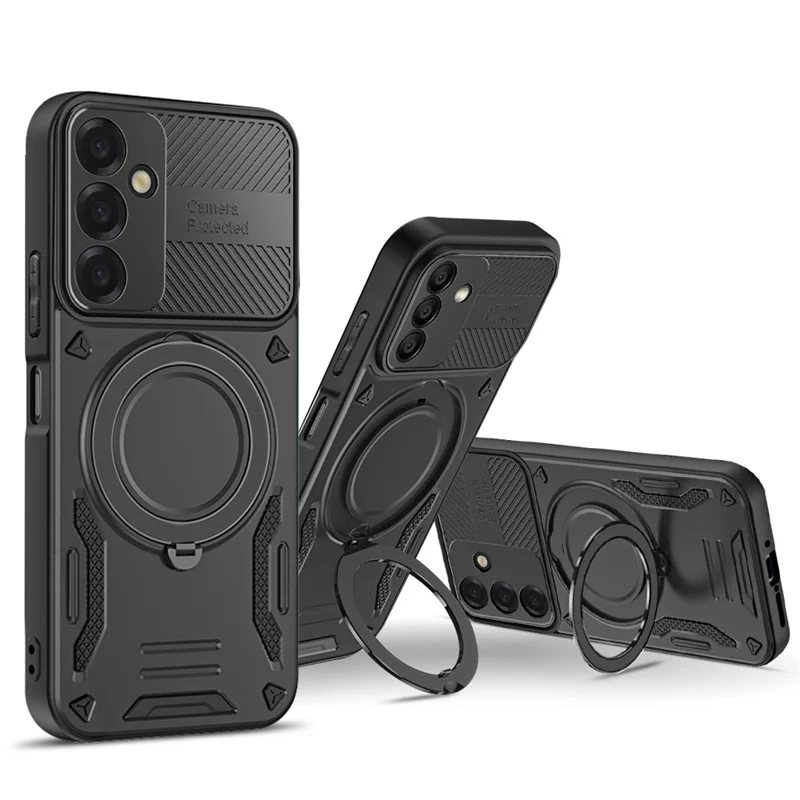 For Samsung Galaxy S26 Magnetic Case Shockproof TPU + PC Phone Back Cover with Kickstand - Black