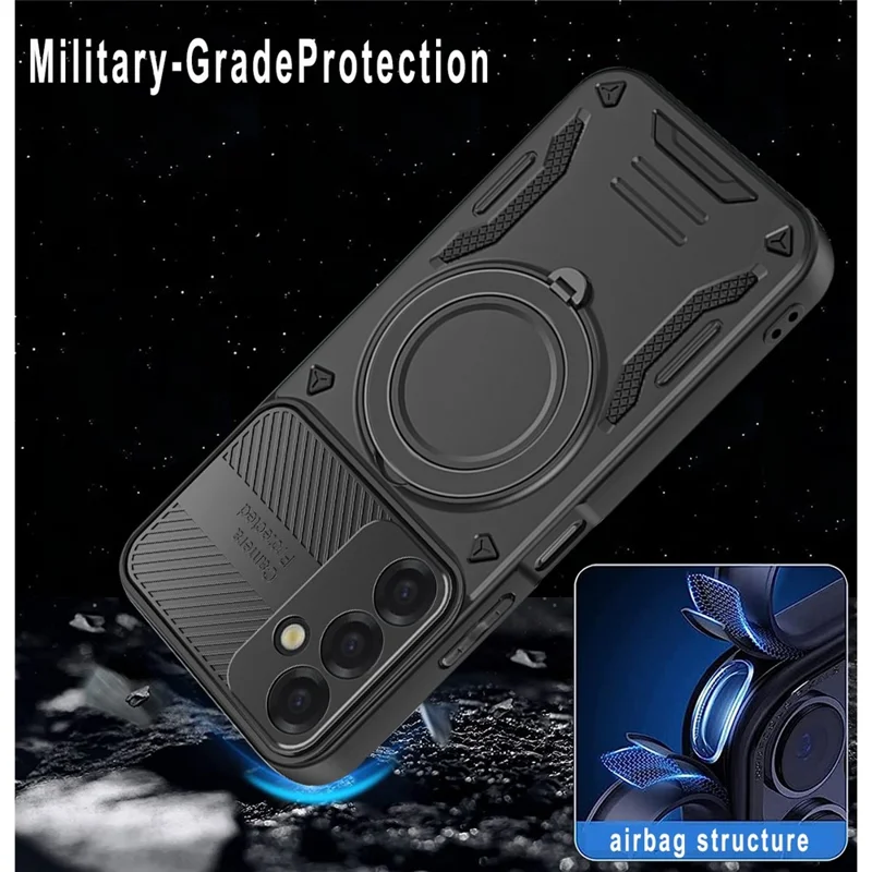 For Samsung Galaxy S26 Magnetic Case Shockproof TPU + PC Phone Back Cover with Kickstand - Black