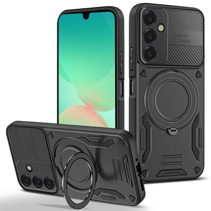 For Samsung Galaxy S26+ Magnetic Case Shockproof TPU + PC Phone Back Cover with Kickstand - Black