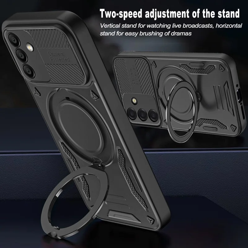 For Samsung Galaxy S26+ Magnetic Case Shockproof TPU + PC Phone Back Cover with Kickstand - Black