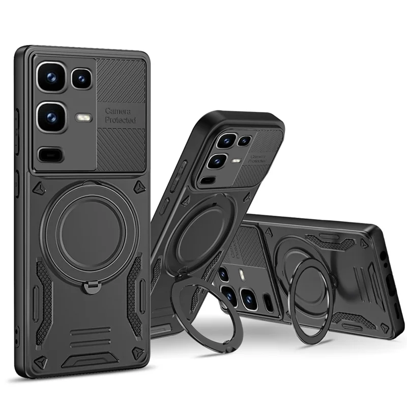 Magnetic Case For Infinix Note 50 4G  /  Note 50 Pro 4G Shockproof TPU + PC Phone Back Cover with Kickstand  - Black