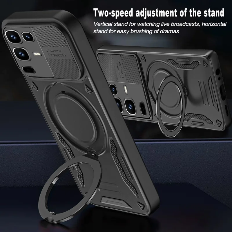 Magnetic Case For Infinix Note 50 4G  /  Note 50 Pro 4G Shockproof TPU + PC Phone Back Cover with Kickstand  - Black