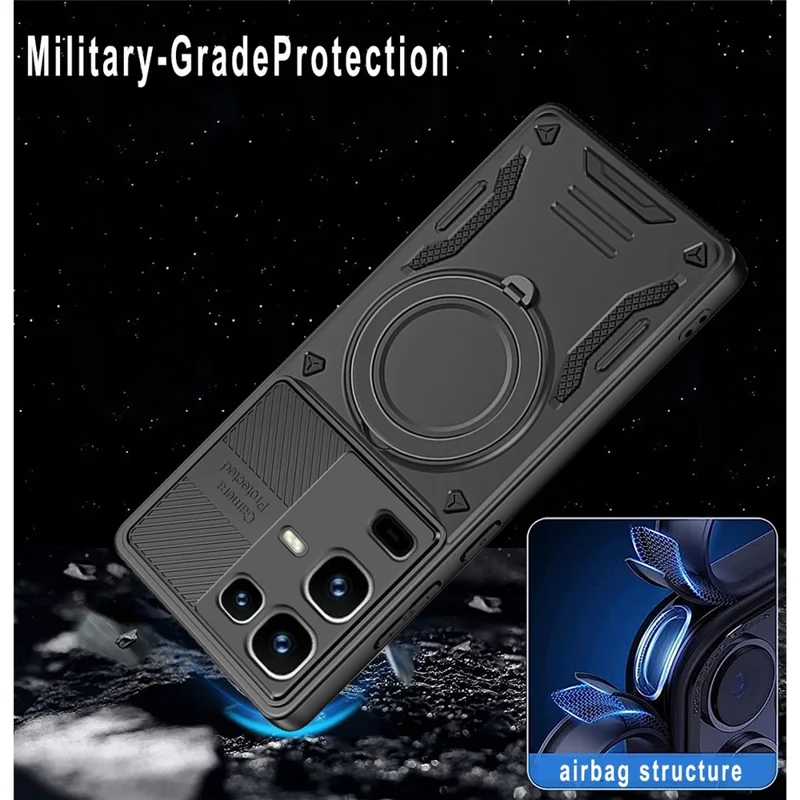 Magnetic Case For Infinix Note 50 4G  /  Note 50 Pro 4G Shockproof TPU + PC Phone Back Cover with Kickstand  - Black