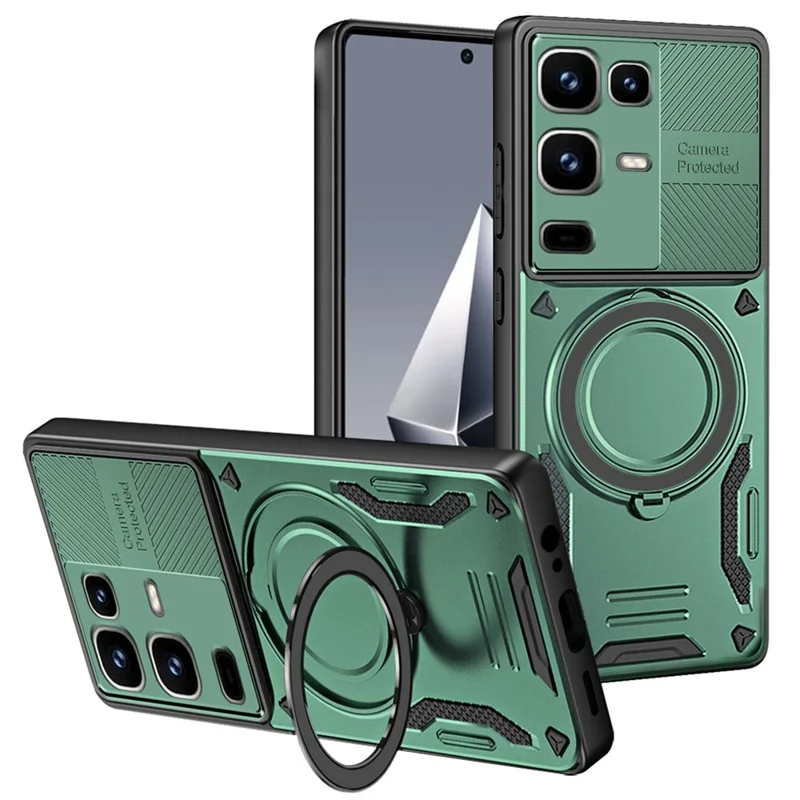 Magnetic Case For Infinix Note 50 4G  /  Note 50 Pro 4G Shockproof TPU + PC Phone Back Cover with Kickstand  - Blackish Green