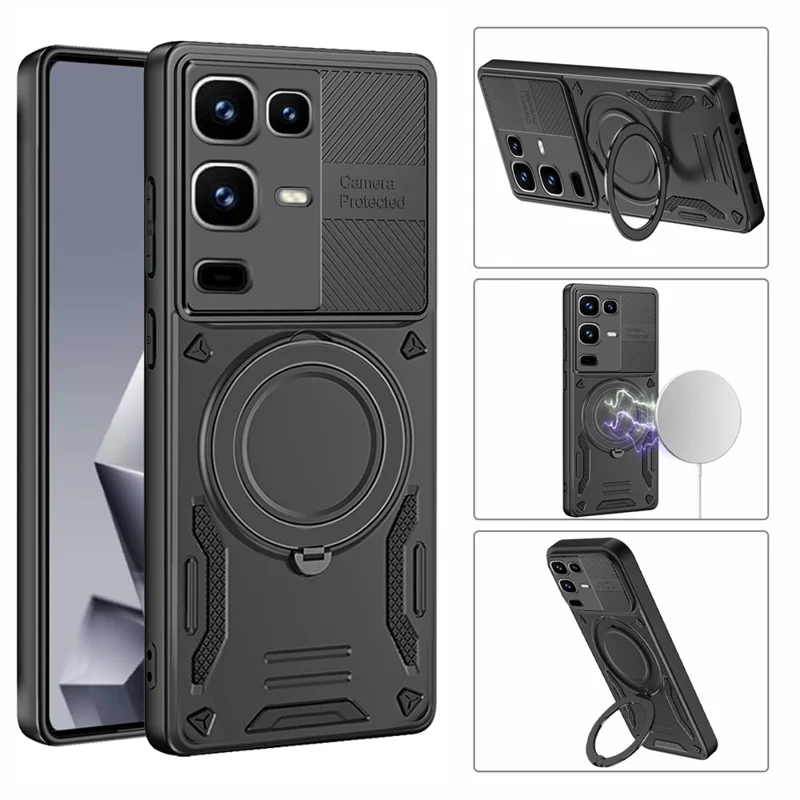 Magnetic Case For Infinix Note 50 4G  /  Note 50 Pro 4G Shockproof TPU + PC Phone Back Cover with Kickstand  - Blackish Green