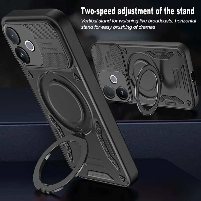 Magnetic Case For vivo V60 Lite 4G  /  V60 Lite 5G Shockproof TPU + PC Phone Back Cover with Kickstand - Black