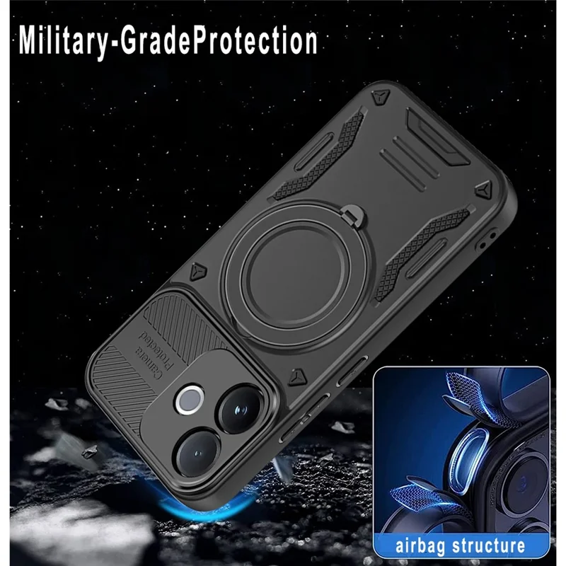 Magnetic Case For vivo V60 Lite 4G  /  V60 Lite 5G Shockproof TPU + PC Phone Back Cover with Kickstand - Black