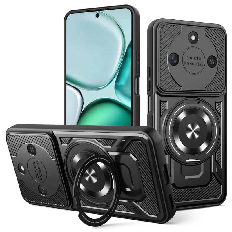 For Honor X60 5G  /  X9c Smart 5G Magnetic Case Rotating Kickstand TPU + PC Phone Cover - Black