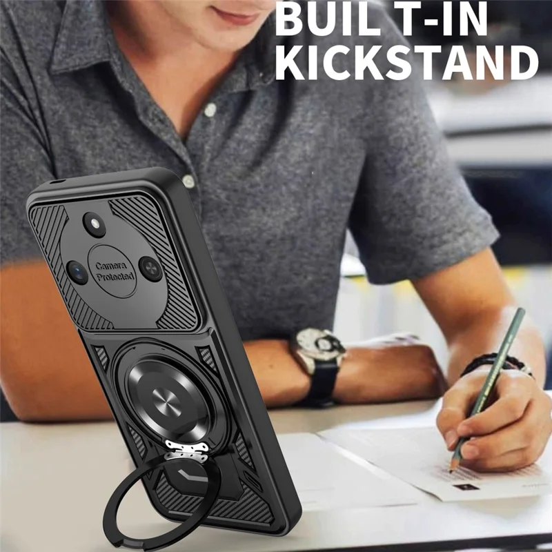 For Honor X60 5G  /  X9c Smart 5G Magnetic Case Rotating Kickstand TPU + PC Phone Cover - Black