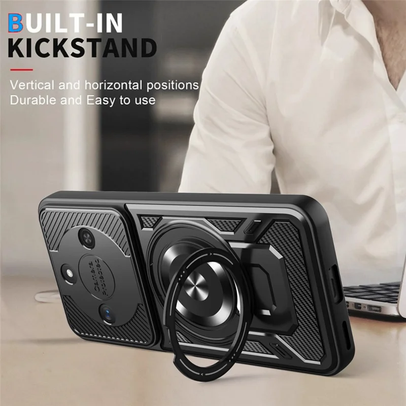 For Honor X60 5G  /  X9c Smart 5G Magnetic Case Rotating Kickstand TPU + PC Phone Cover - Black