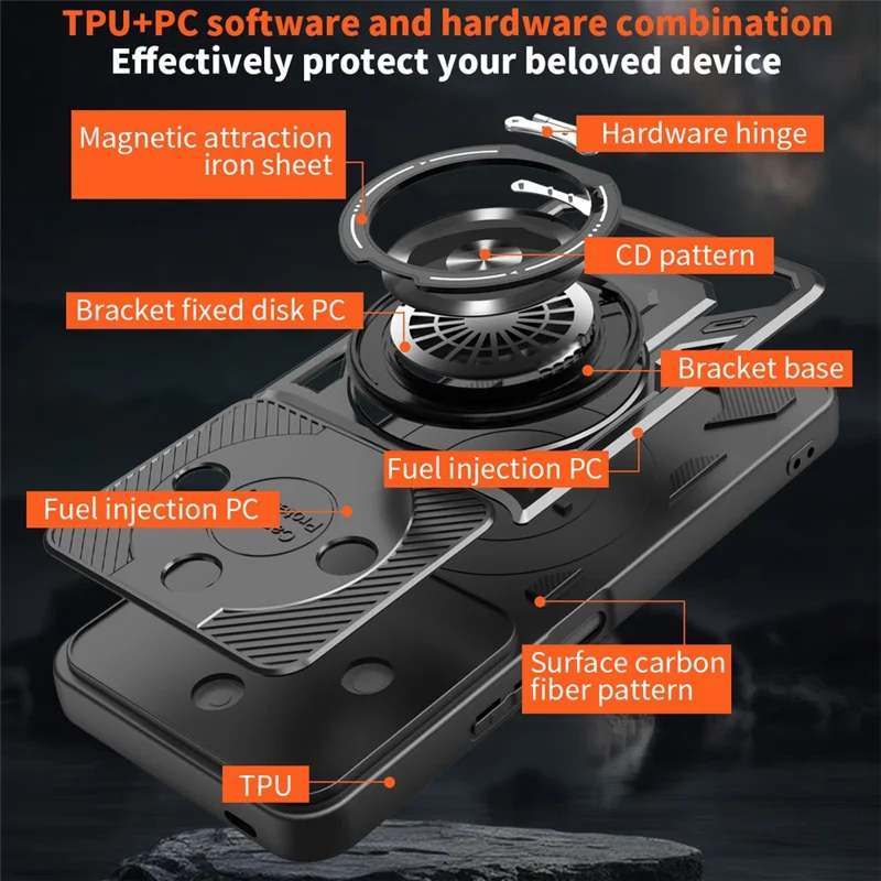 For Honor X60 5G  /  X9c Smart 5G Magnetic Case Rotating Kickstand TPU + PC Phone Cover - Black