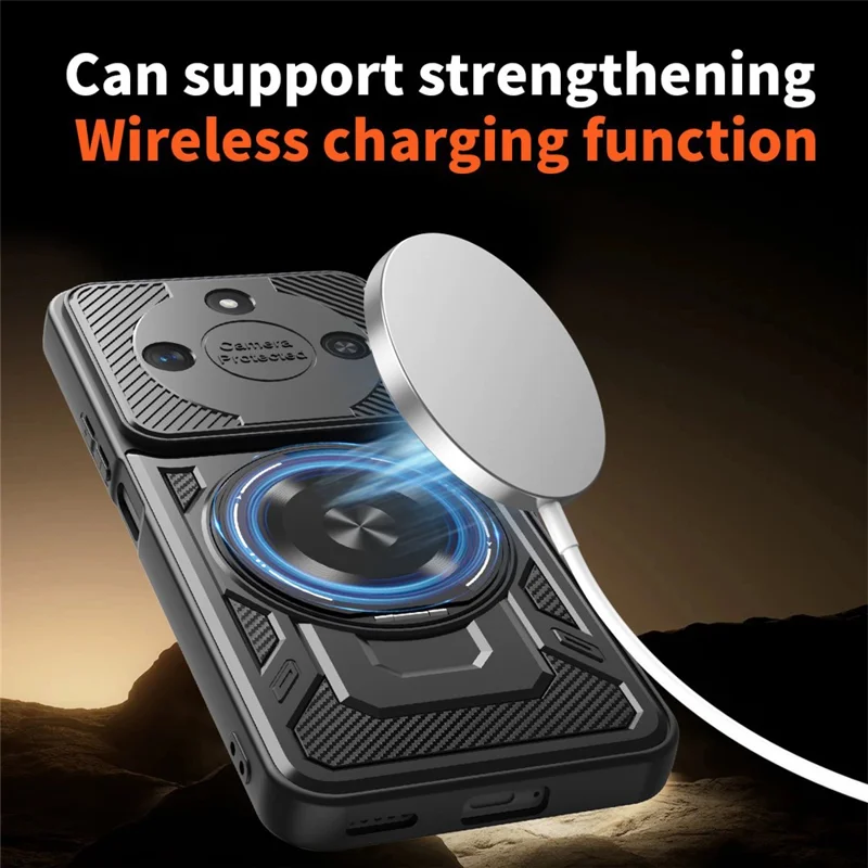 For Honor X60 5G  /  X9c Smart 5G Magnetic Case Rotating Kickstand TPU + PC Phone Cover - Black