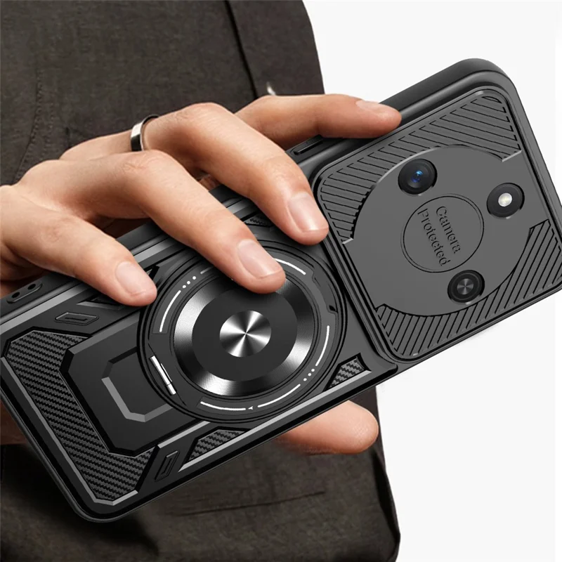 For Honor X60 5G  /  X9c Smart 5G Magnetic Case Rotating Kickstand TPU + PC Phone Cover - Black
