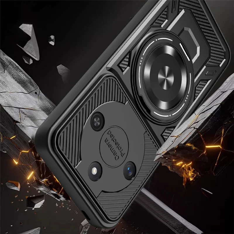 For Honor X60 5G  /  X9c Smart 5G Magnetic Case Rotating Kickstand TPU + PC Phone Cover - Black