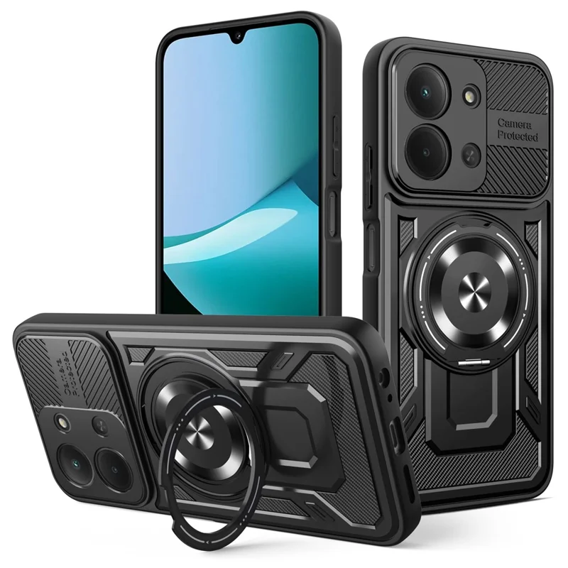 For Xiaomi Poco F8 Pro  /  Redmi K90 5G Magnetic Case Rotating Kickstand TPU + PC Phone Cover - Black