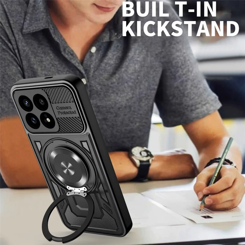 For Xiaomi Poco F8 Pro  /  Redmi K90 5G Magnetic Case Rotating Kickstand TPU + PC Phone Cover - Black