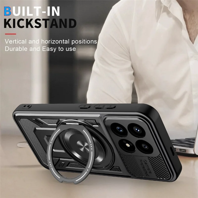 For Xiaomi Poco F8 Pro  /  Redmi K90 5G Magnetic Case Rotating Kickstand TPU + PC Phone Cover - Black
