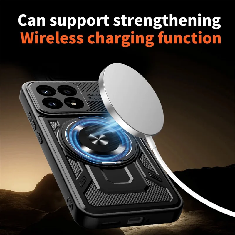 For Xiaomi Poco F8 Pro  /  Redmi K90 5G Magnetic Case Rotating Kickstand TPU + PC Phone Cover - Black