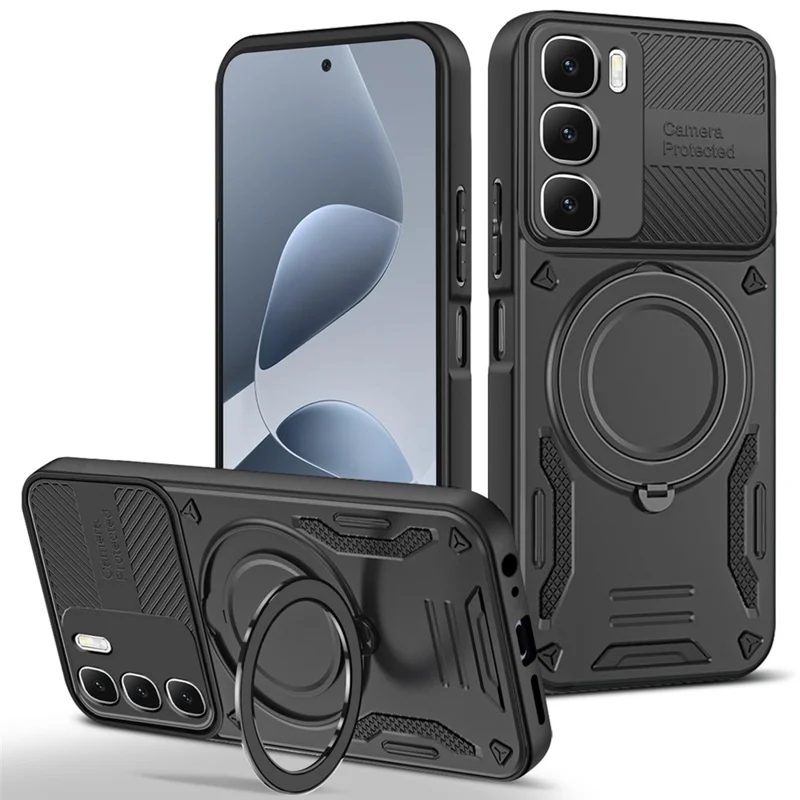 For Infinix Hot 60i 4G  /  60 5G Magnetic Case Shockproof TPU + PC Phone Back Cover with Kickstand - Black